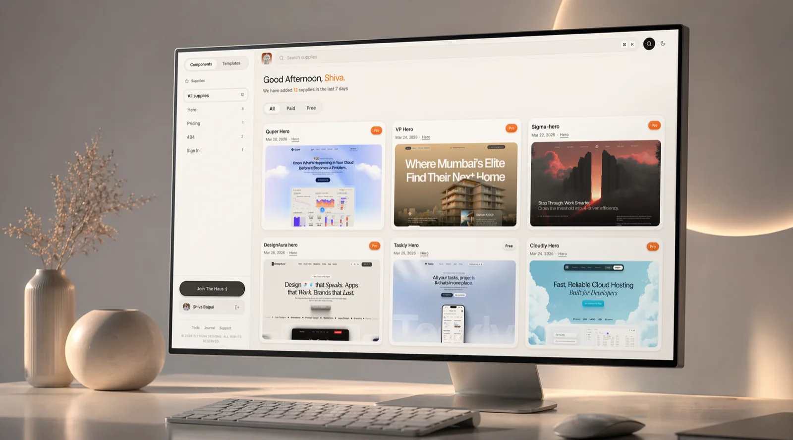 DropHaus component library open on a desktop monitor