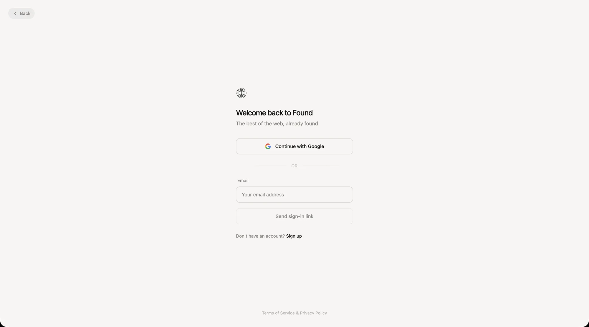 Found sign-in with Google or an email link
